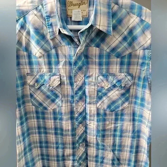 WRANGLER MEN'S WESTERN FASHION Pearl SNAP Button Up SIZE LARGE Cowboy Plaid - Picture 2 of 4